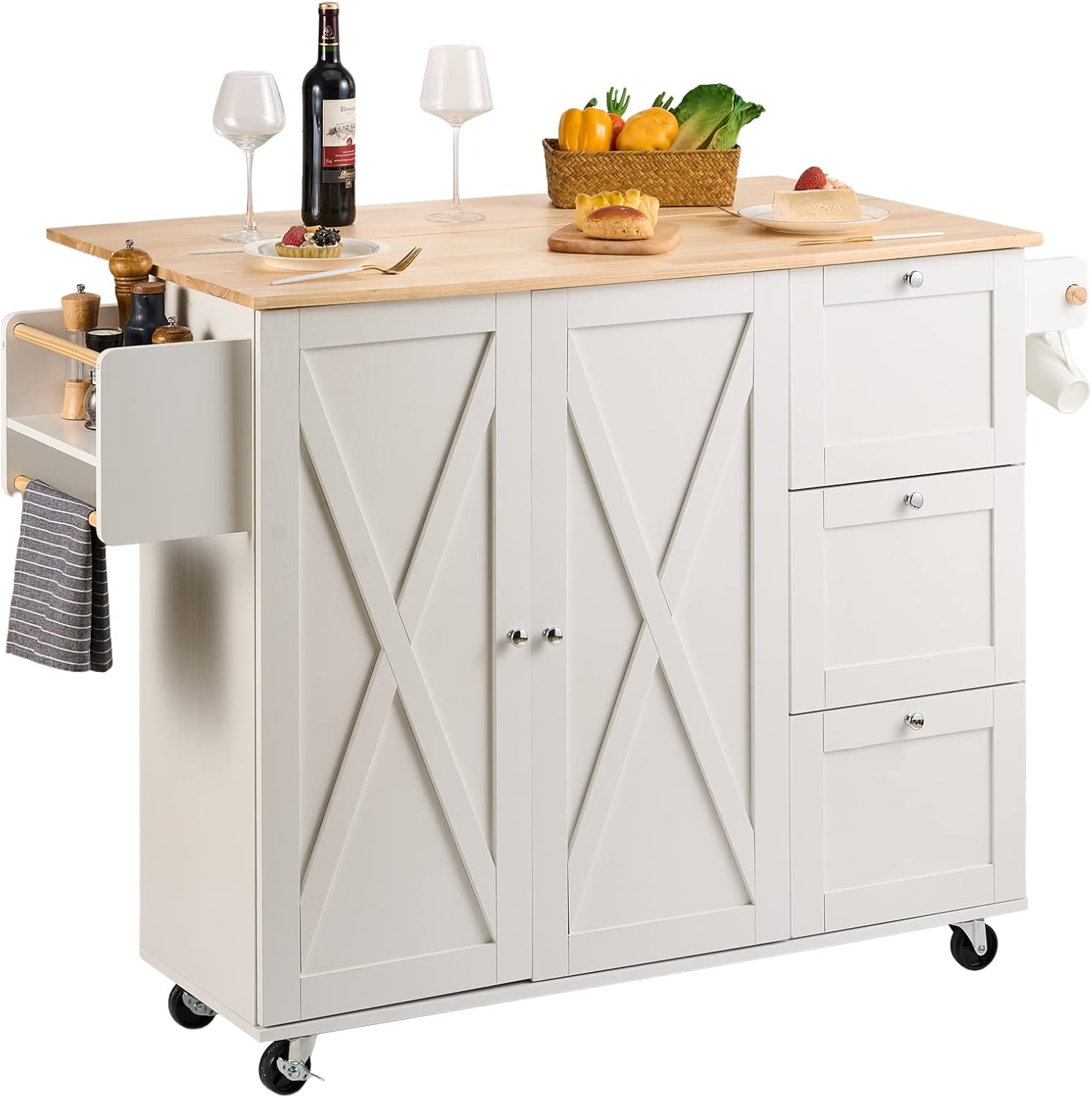 VEVOR Kitchen Island Cart with Solid Wood Top for Versatile Use