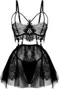 Plus Size Lace Babydoll Lingerie - Sheer Black Mesh Nightdress