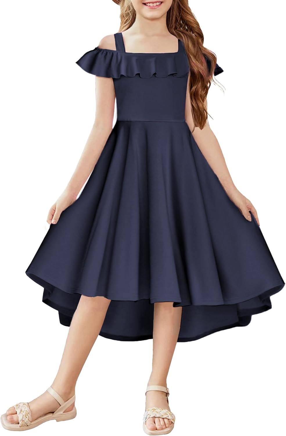 Arshiner Girls Summer Dress Off Shoulder Flutter Sleeve Midi