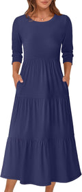 Prinbara Women's 3/4 Sleeve Casual Maxi Floral Dress - Flowy A-line no
