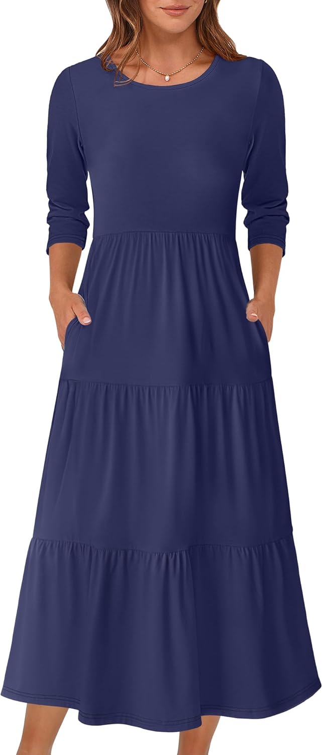 Stylish 3/4 Sleeve Casual Maxi Floral Dress for Women