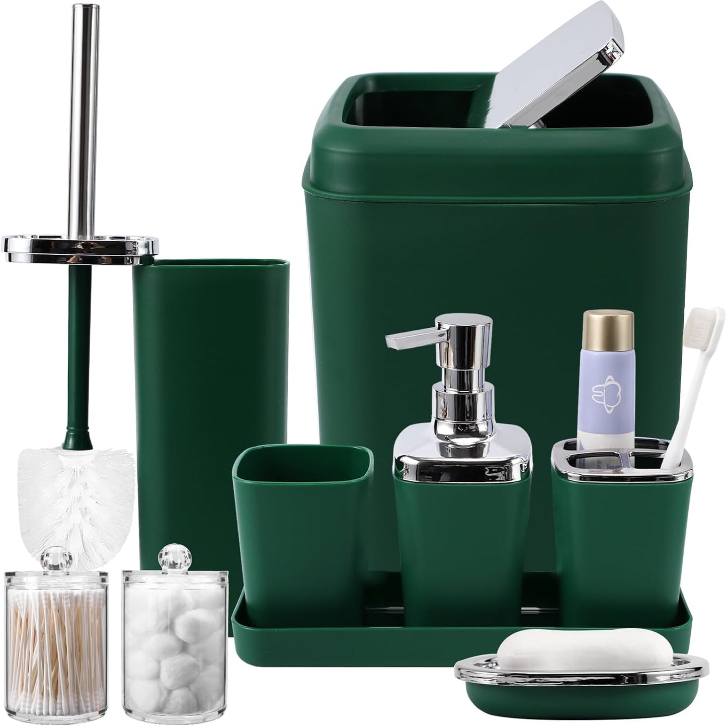 Dark Green Bathroom Accessories Set for Modern Home Decor