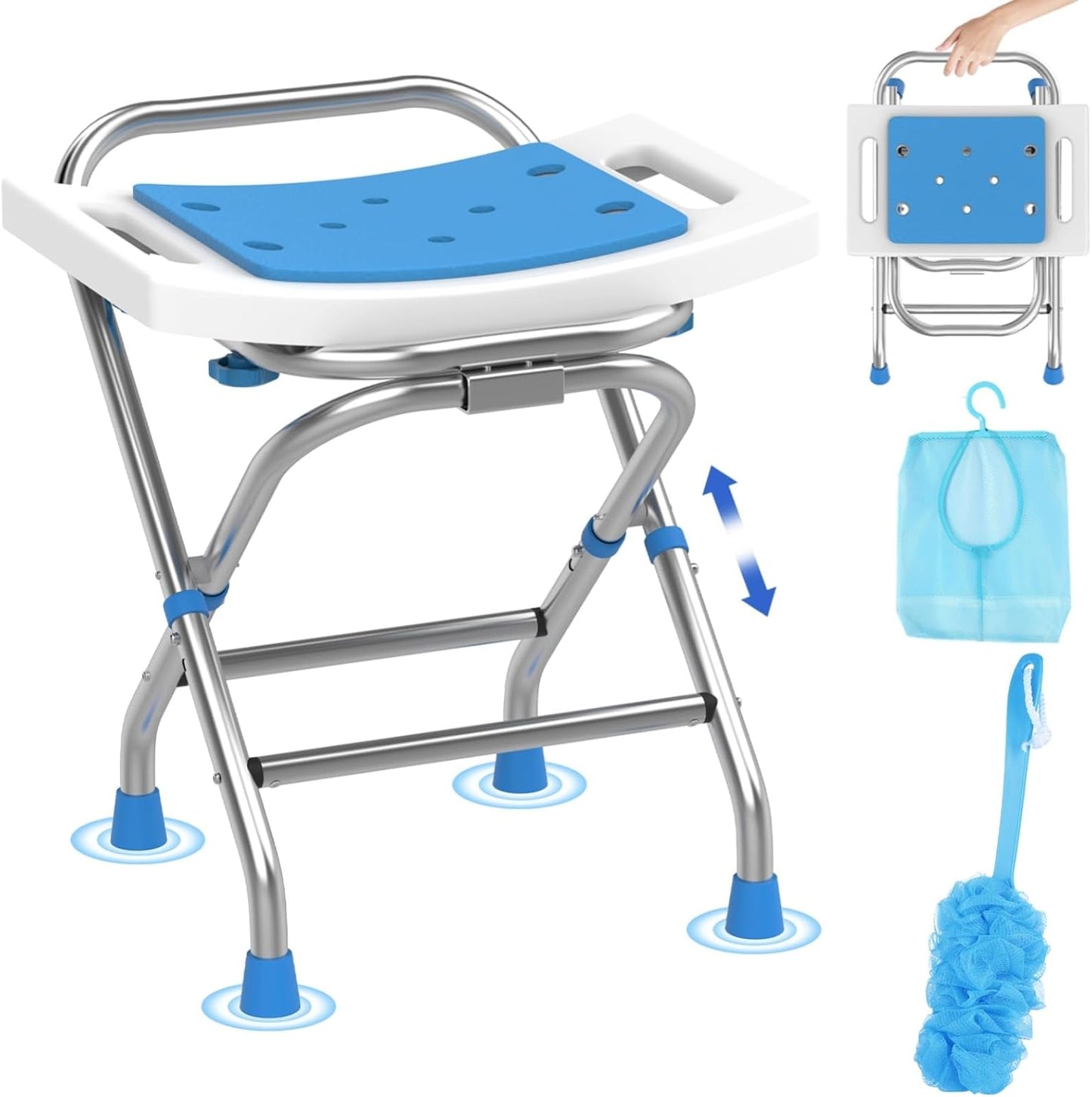 Folding Shower Seat - Stainless Steel Shower Chair for Safety