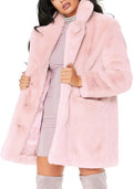 Womens Winter Faux Fur Lapel Coat - Oversized Warm Fleece
