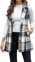Plaid Vest for Women Sleeveless Blazer Jackets - Long Wool Look Vest