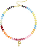 Colorful Beaded Initial Necklace Choker - Summer Gemstone