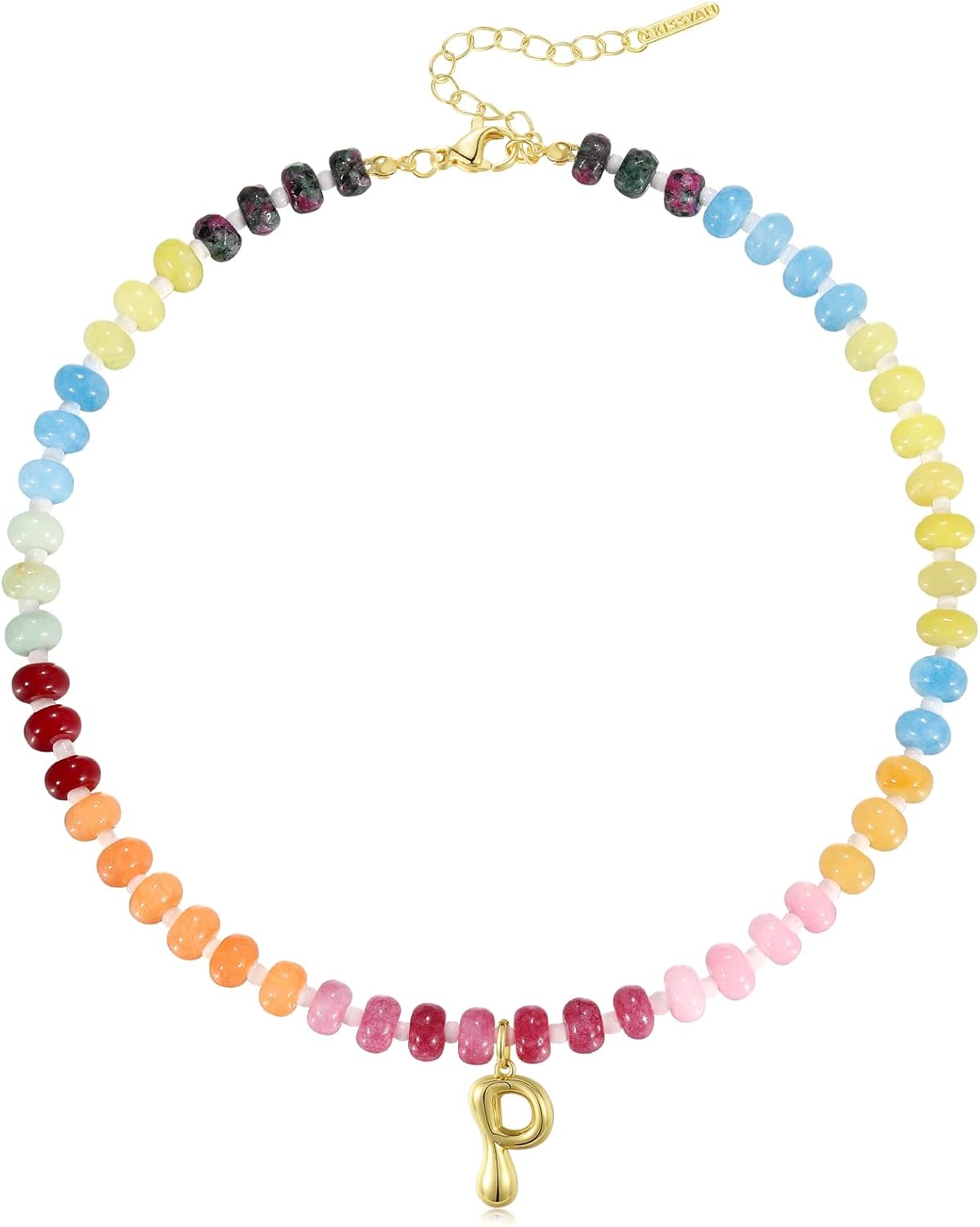 KissYan Initial Necklaces for Women - Colorful Beaded Gemstone