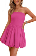 Women's Bubble Mini Short Dress Strapless Smocked Sundress - Trendy