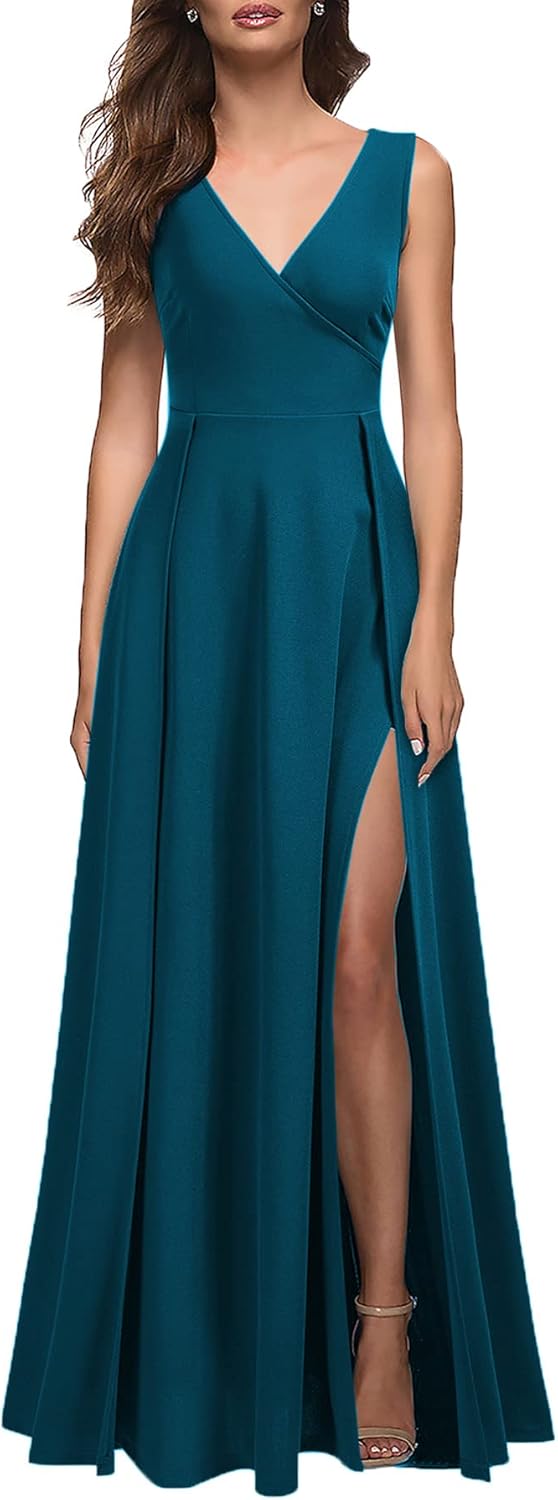 MUSHARE Women's V Neck Sleeveless Split Formal Dress for All Occasions