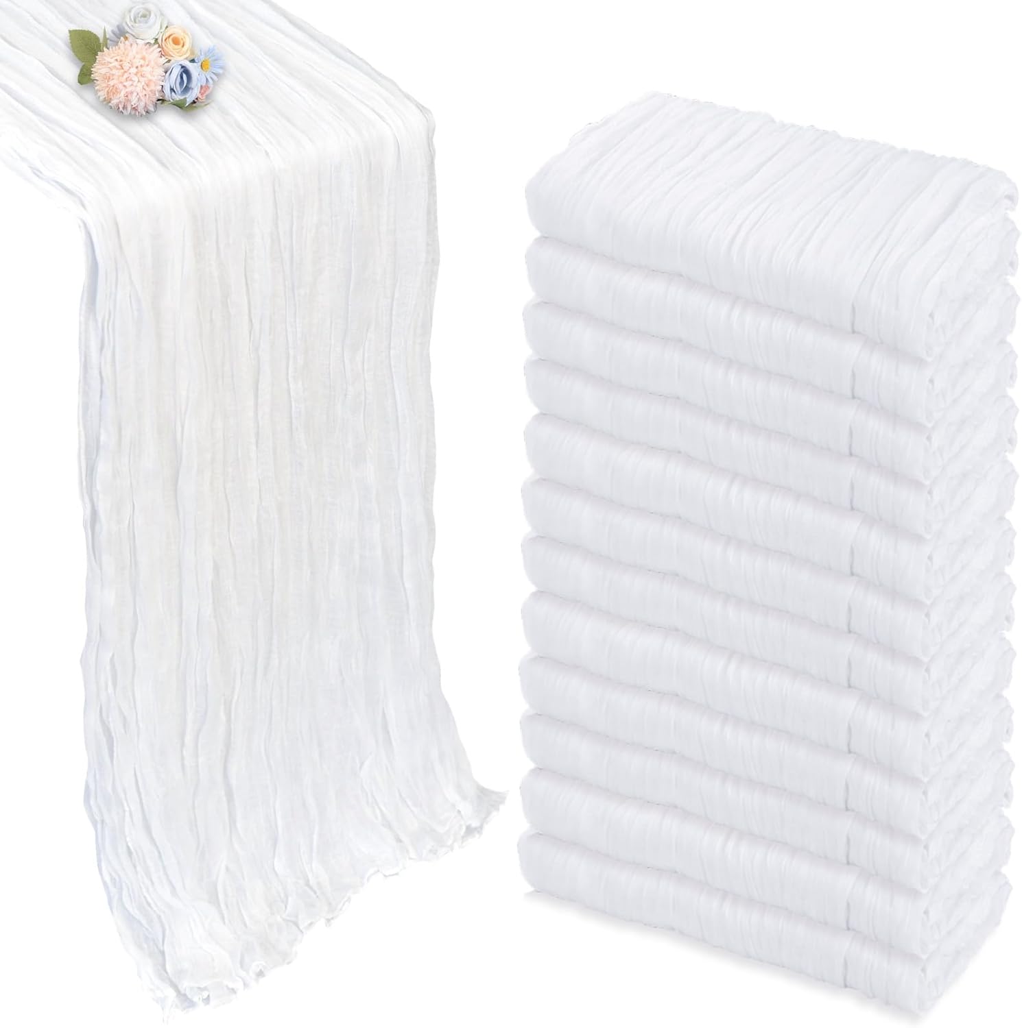 12 Pack White Cheesecloth Table Runner for Elegant Events