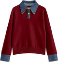 Womens Fall Oversized Long Sleeve Sweaters with Denim Panel - Stylish