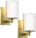 Bathroom Wall Sconces Set of Two Gold Double Clear Glass Shade