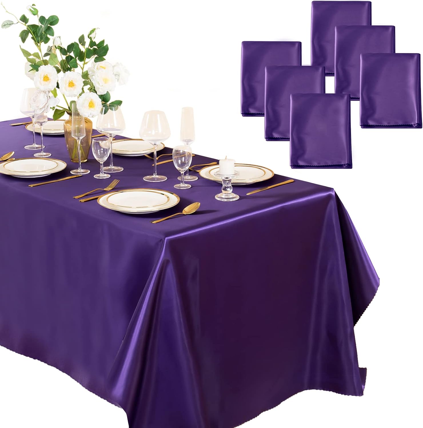 Purple Satin Tablecloth 60 x 102 Inches for Elegant Events