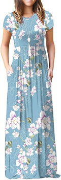 Women Summer Crew Neck Maxi Dress with Pockets - Soft Stretch Fit