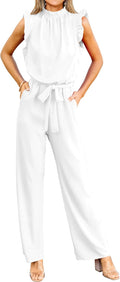 KIRUNDO Sleeveless Ruffle Mock Neck Jumpsuit - Dressy Wide Leg