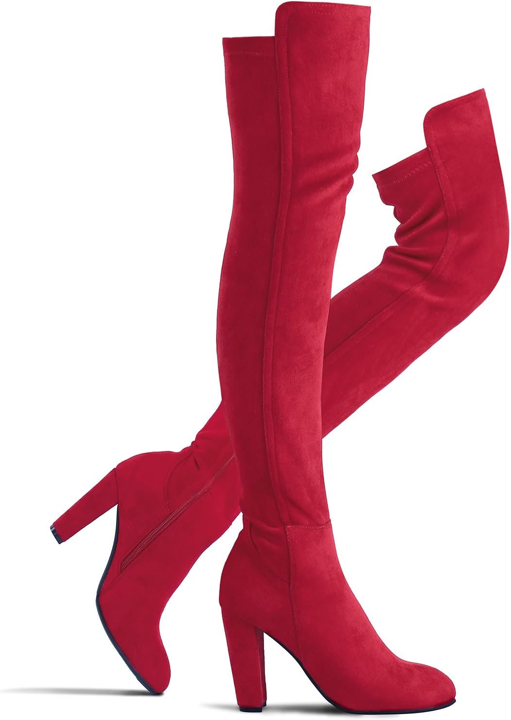 Shoe'N Tale Women Faux Suede Chunky Heel Thigh High Boots