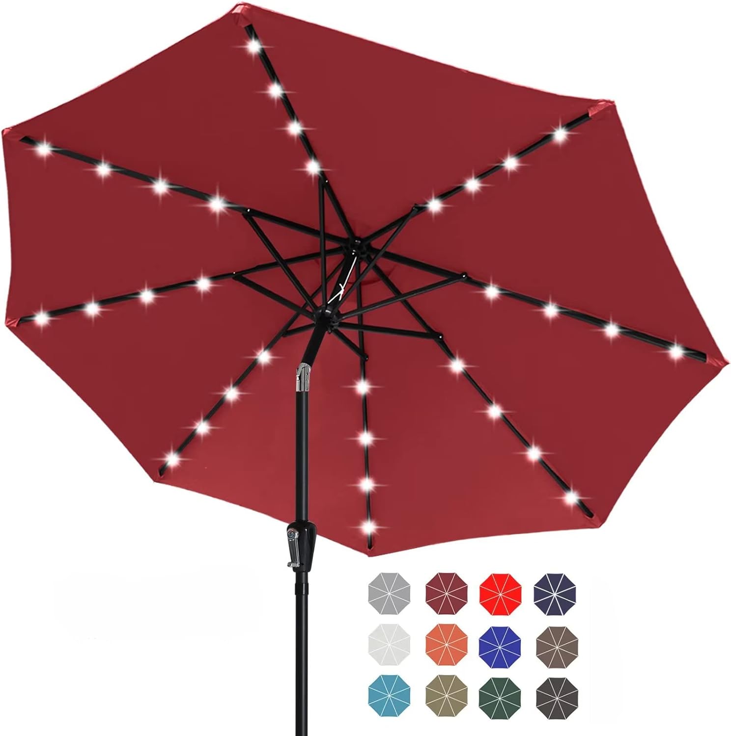 Durable Solar Led Patio Umbrellas with 32 LED Lights 9FT