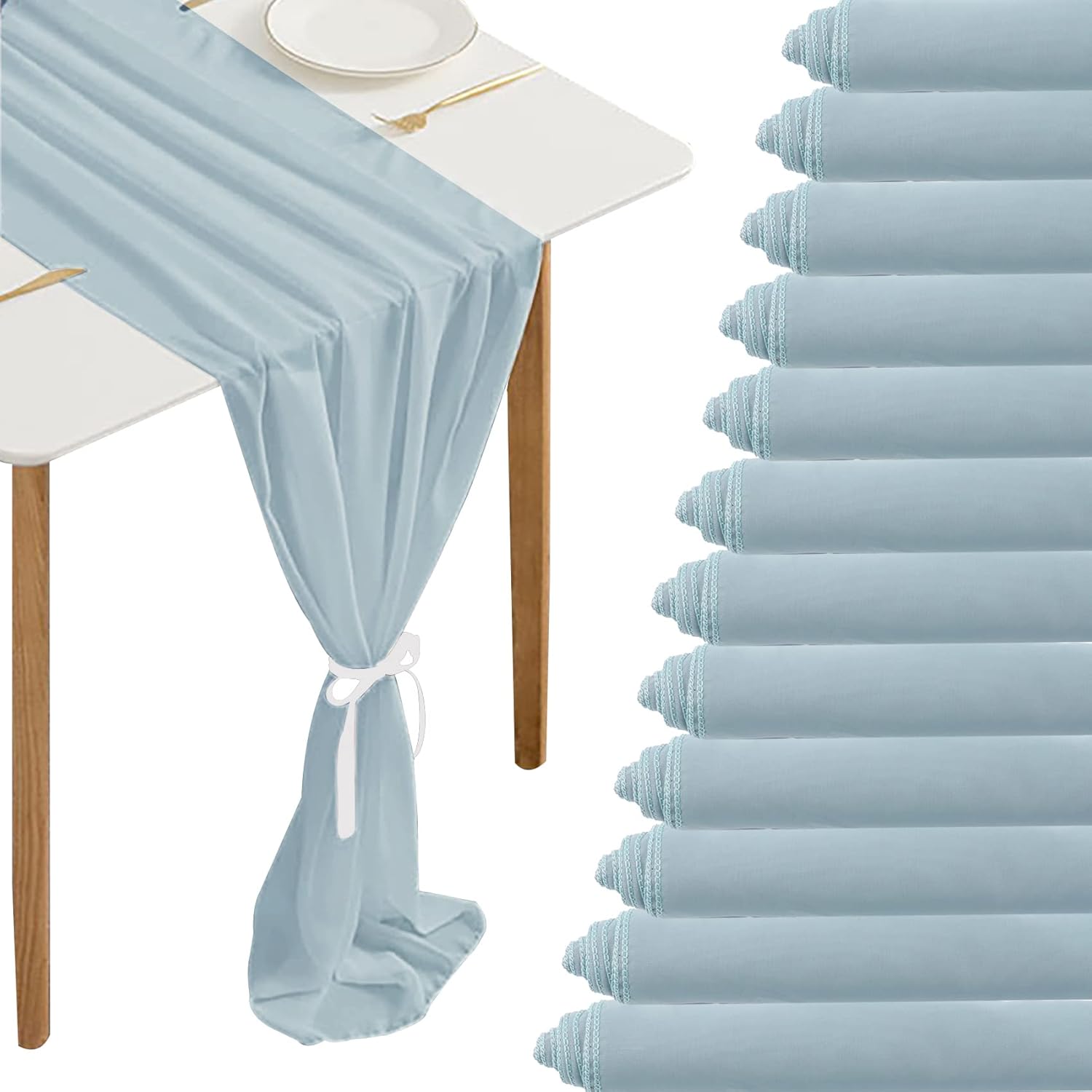 Elegant Light Blue Chiffon Table Runner for Weddings & Parties