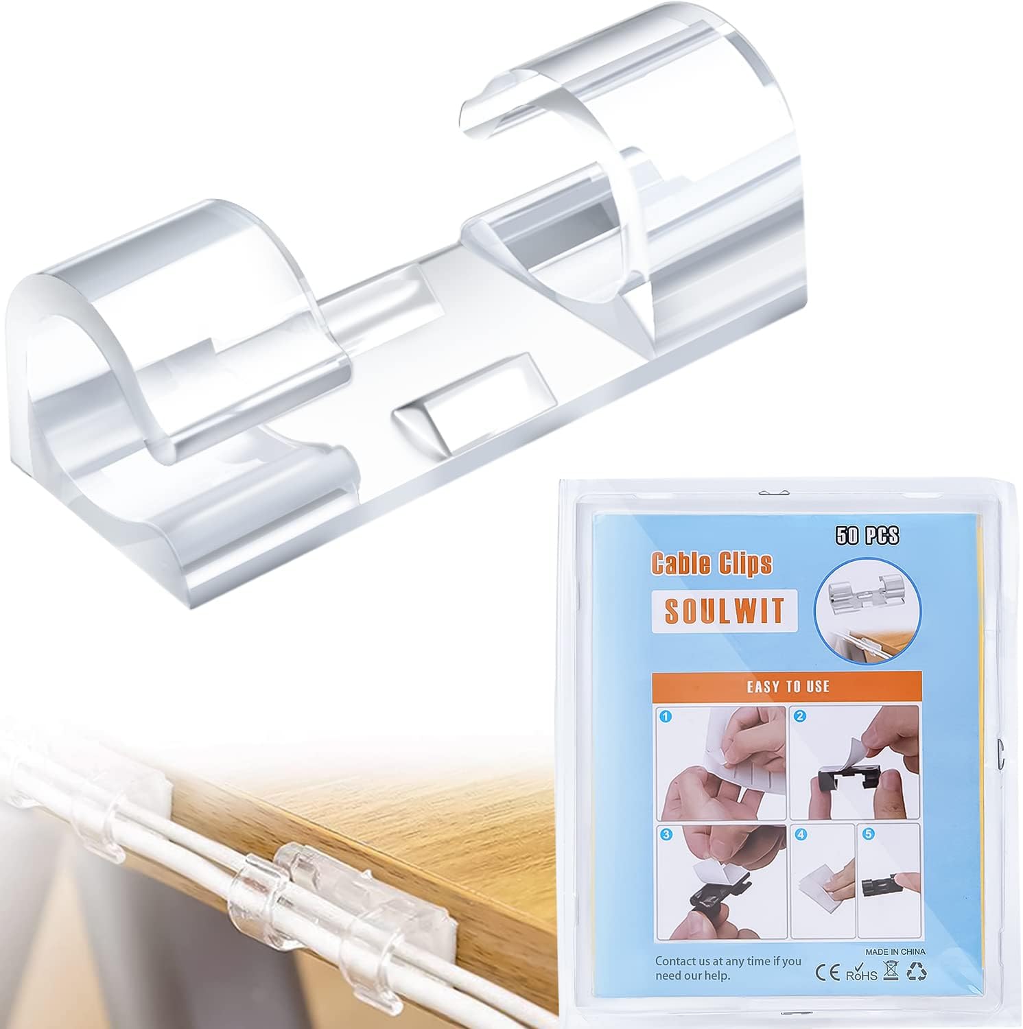 Organize with Ease: SOULWIT 50 Pcs Cable Management Clips