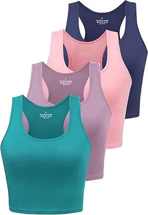 Joviren Cotton Workout Crop Tank Top for Women - 4 Pack