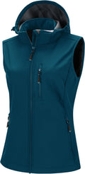 Women's Hooded Softshell Vest - Lightweight Windproof Fleece Lined
