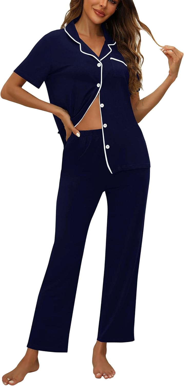 ZMJ Womens Pajamas Sets: Soft Button Up Pj Set for Comfort
