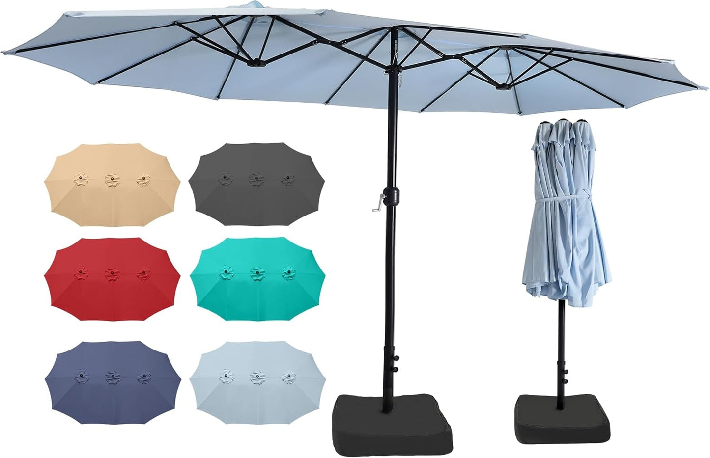 15ft x 9ft Patio Double-Sided Umbrella for Outdoor Comfort