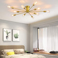 Garwarm 10-Light Sputnik Chandelier Gold Semi Flush Mount - Mid