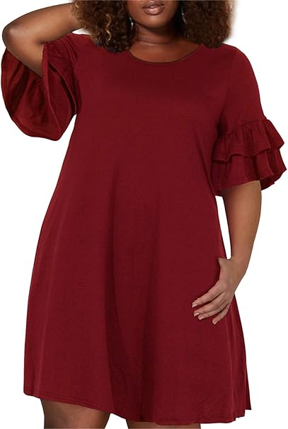 Nemidor Women's Ruffle Sleeve Jersey Knit Plus Size Dress