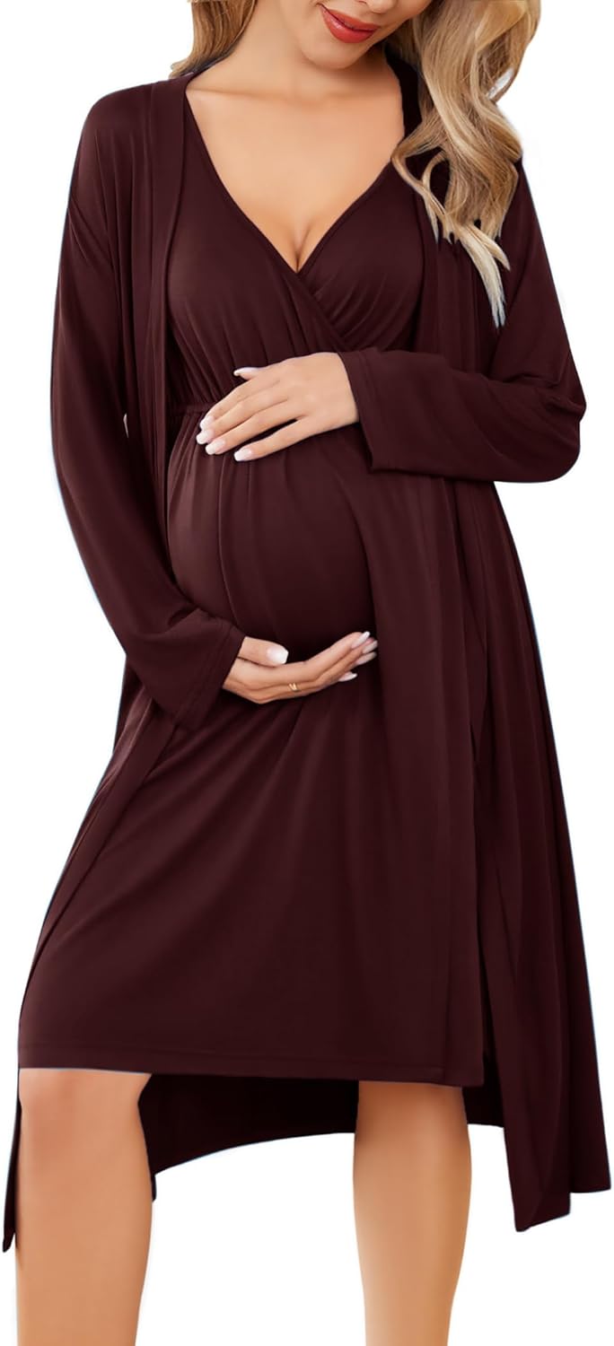 Ekouaer Maternity Nursing Gown and Robe Set for Moms