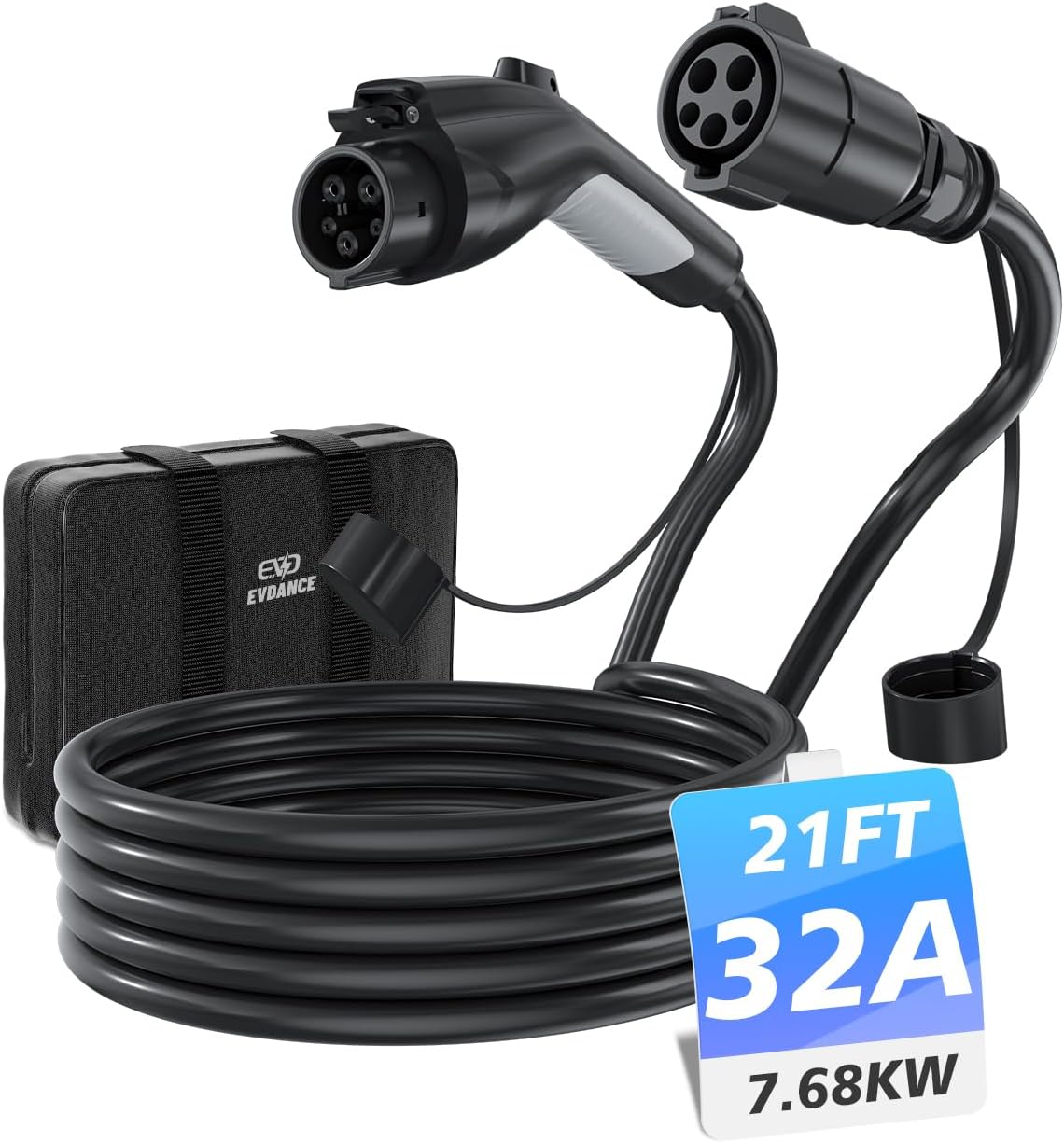 J1772 Extension Cable for EV Charger 32A 21FT Durable Cord