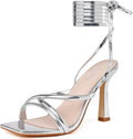 Mostrin Womens Strappy Heels Lace Up Square Open Toe Heels - Chic Tie