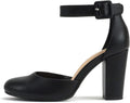 CITYCLASSIFIED Women's Ankle Strap Block Heel Closed Toe Shoes