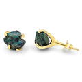 Natural raw chrysocolla stud earrings with yellow gold over 925
