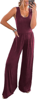 One Piece Jumpsuit Sleeveless Wide Leg Romper - Flattering Travel Fit