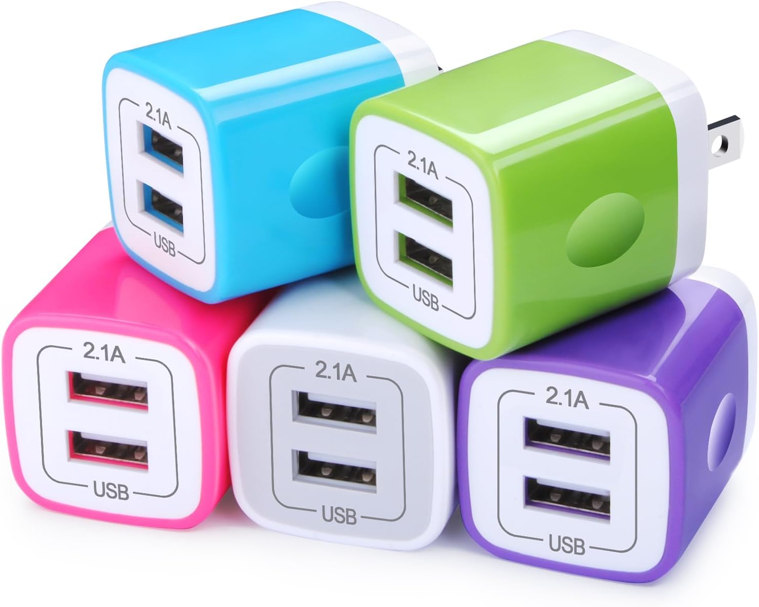 5-Pack Fast Dual Port Wall Charger for iPhone & Android