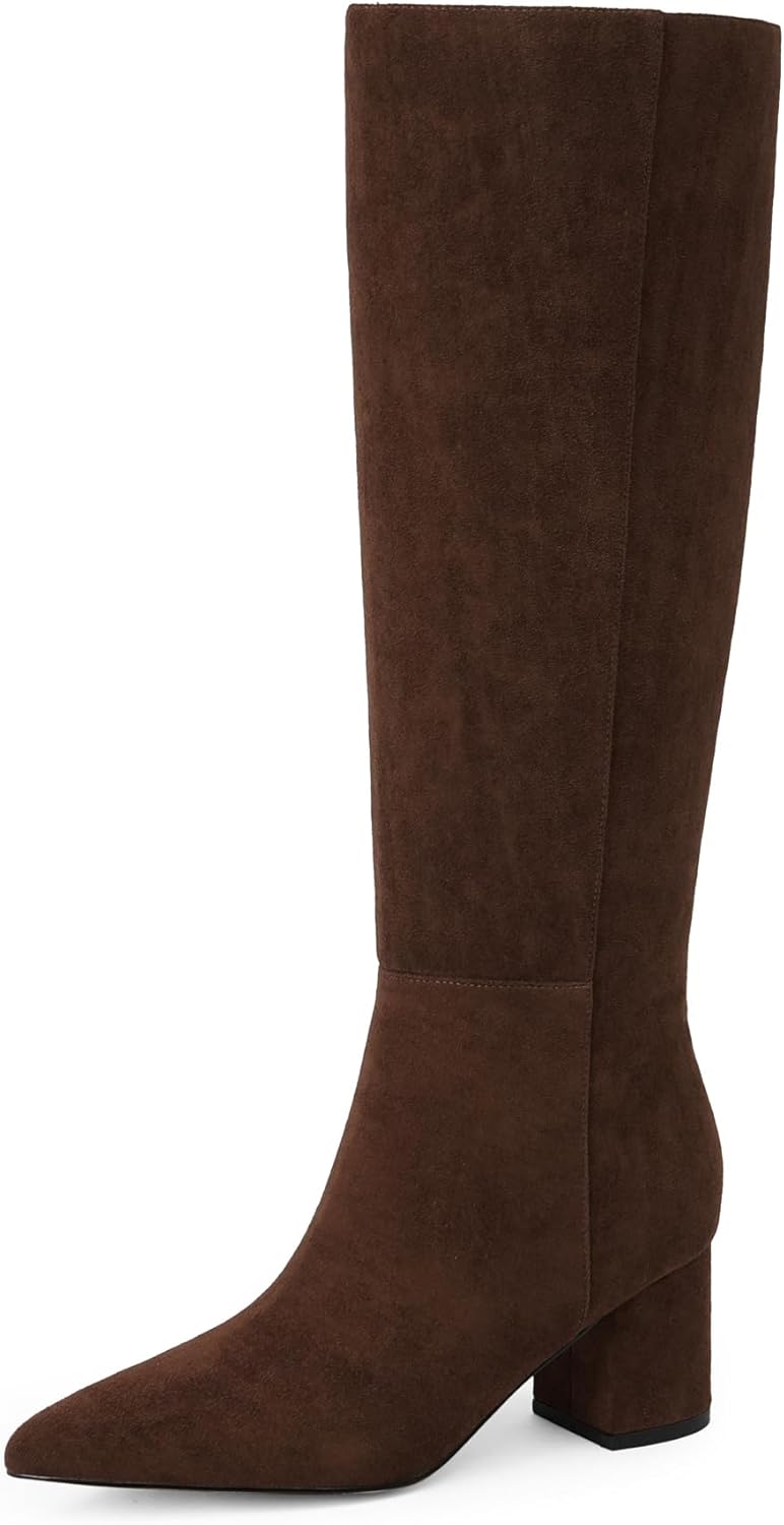 Knee High Boots for Women with Chunky Heel and Side Zipper