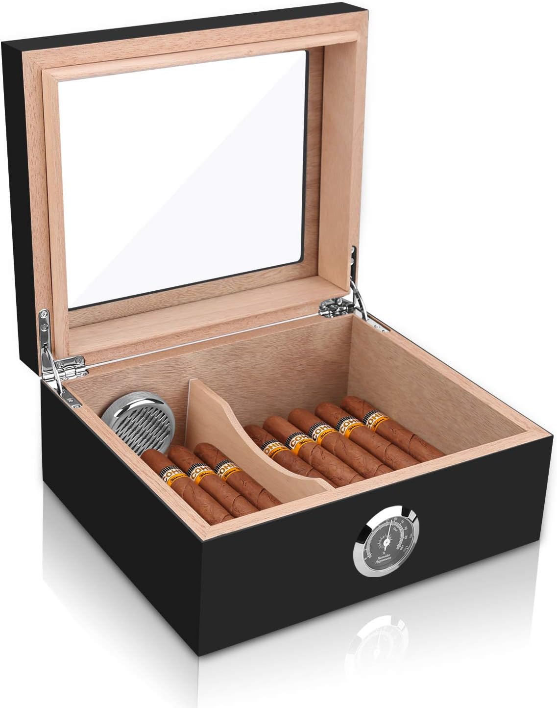Cigar Humidor Spanish Cedar Wood Desktop Box with Glass Top
