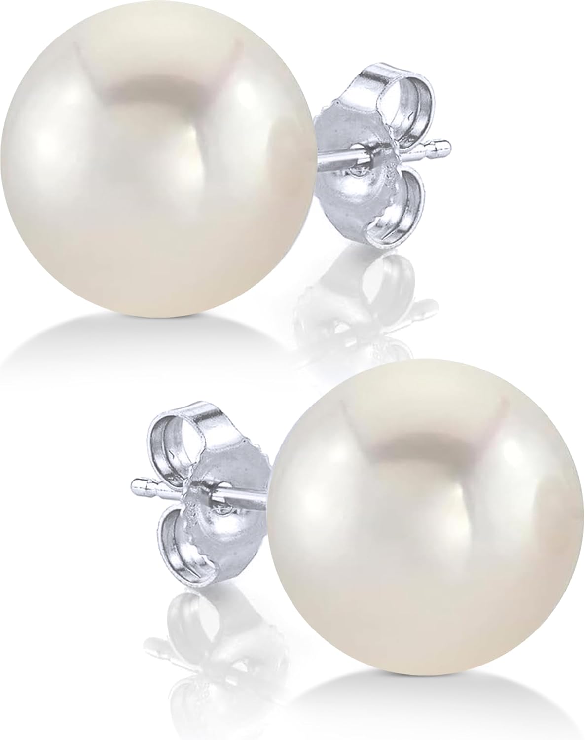 Round White Freshwater Pearl Earrings - 14k Gold Studs for Women