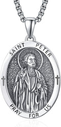 ADMETUS 925 Sterling Silver St Peter Medal Necklace - Meaningful