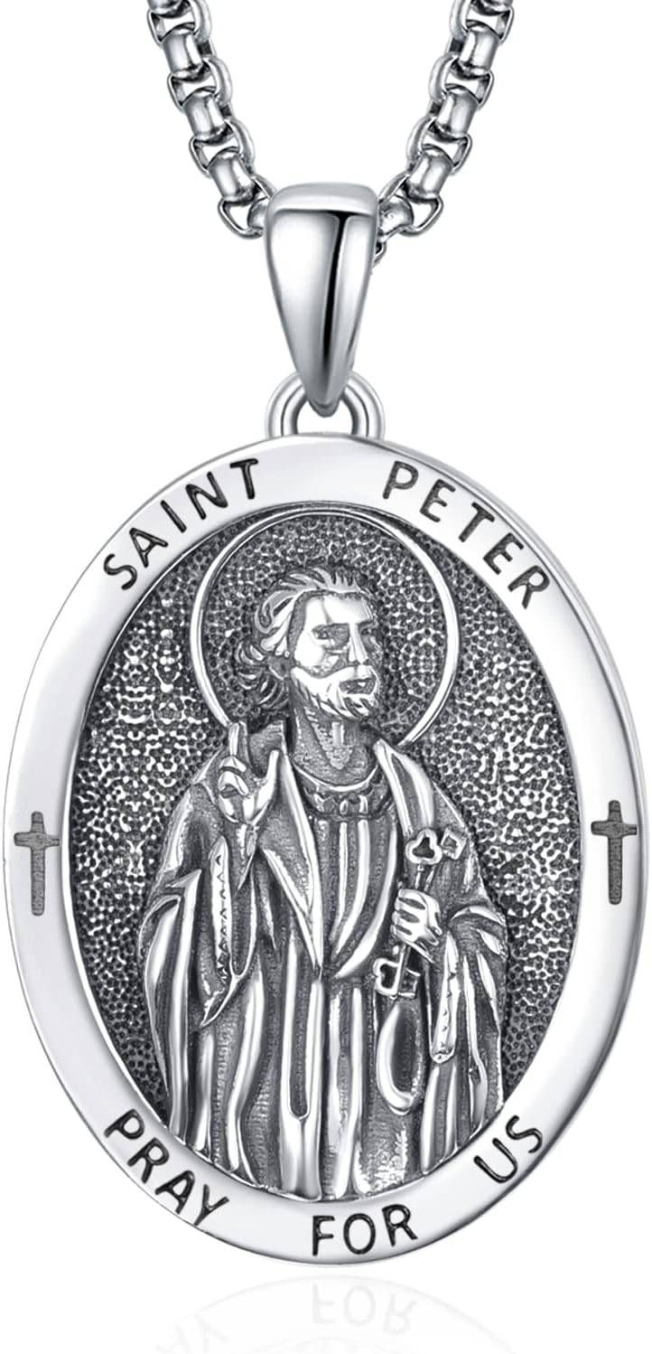 925 Sterling Silver Patron Saint Medals Amulet Necklace for Men