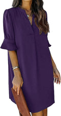 Summer Dresses for Women V Neck Ruffle Polyester Casual Shift Dress