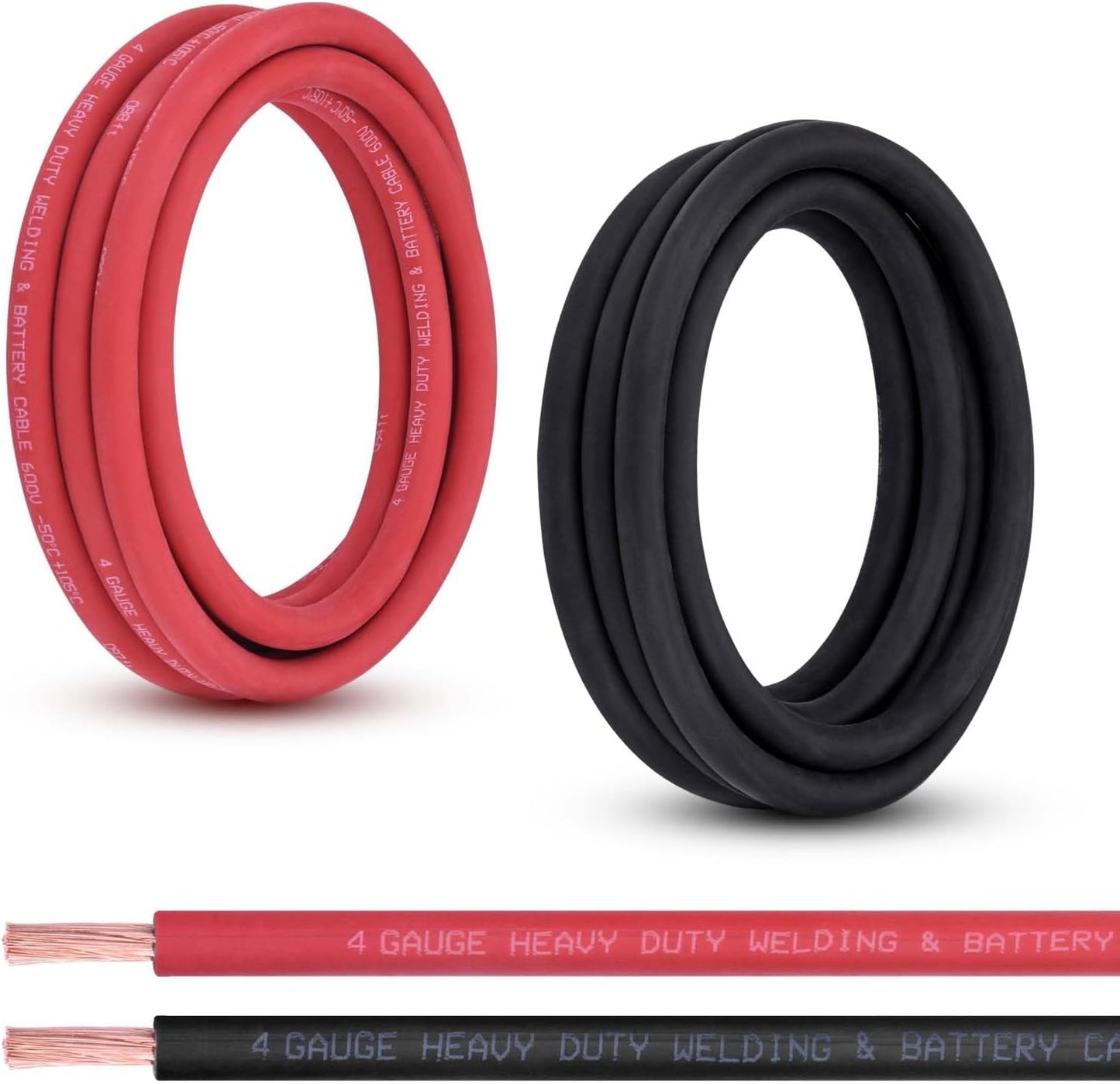 4 Gauge Battery Cable 10FT Red Black Pure Copper Wire for Automotive