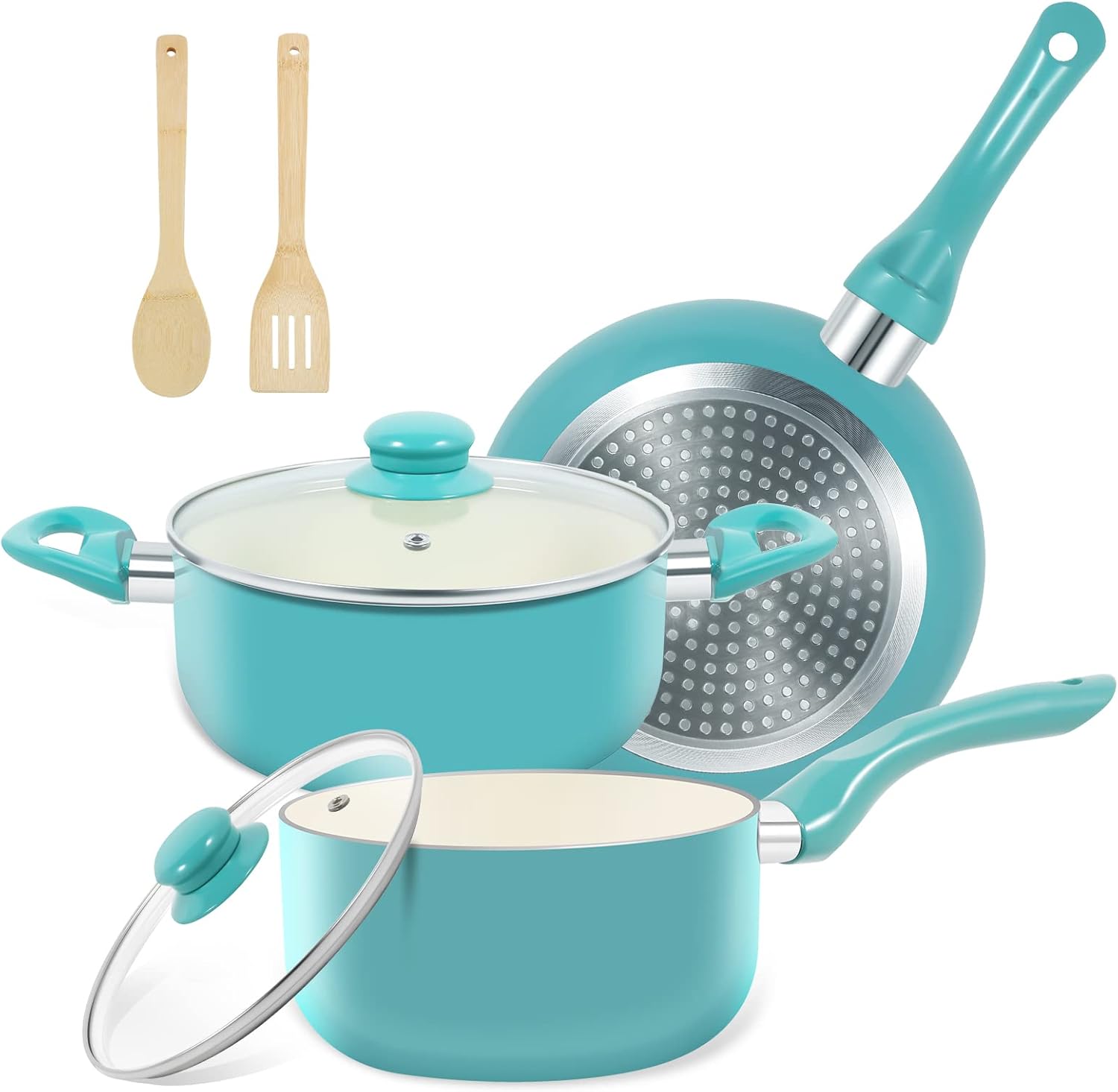Nonstick Ceramic Cookware Set, 7 Piece Pots and Pans Set