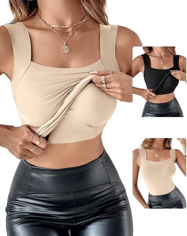 CHICME Womens U Neck Shapewear Tank with Built-in Bra for Comfort