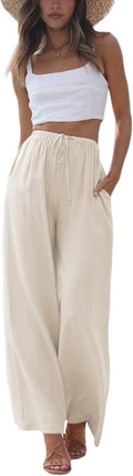 Faleave Women's Cotton Linen Palazzo Pants - Lightweight Summer