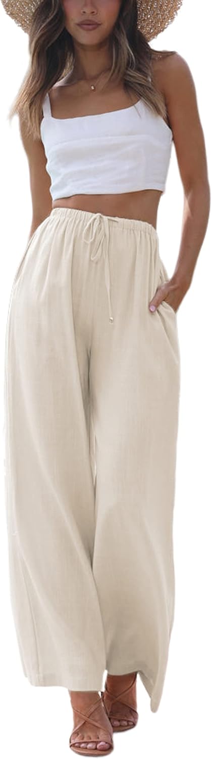 Faleave Women's Cotton Linen Summer Palazzo Pants for Style