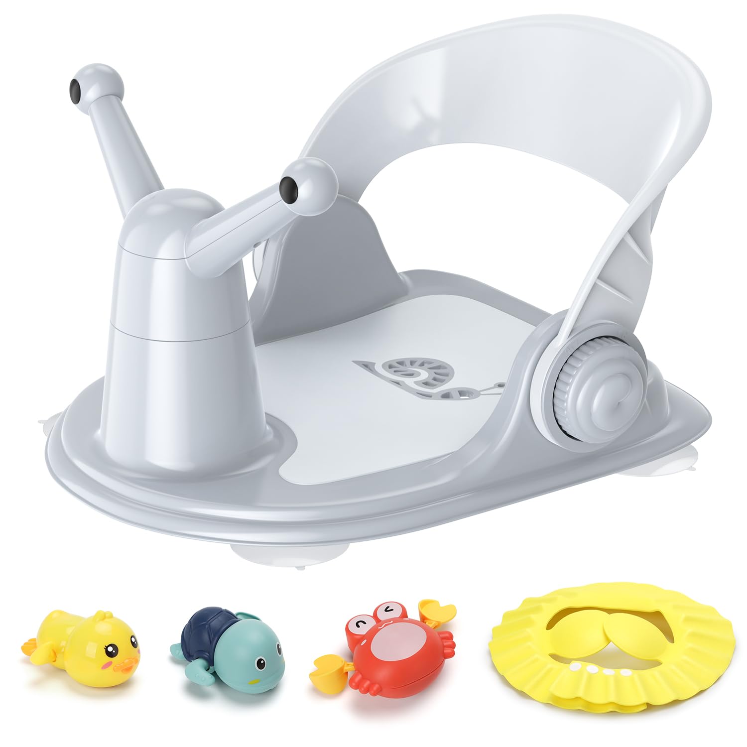 Foldable Baby Bath Seat Set - Free Toys, 4 Cups, Grey