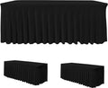 Black 8ft Rectangle Spandex Tablecloth 2 Pack - Ruffle Floor-Length