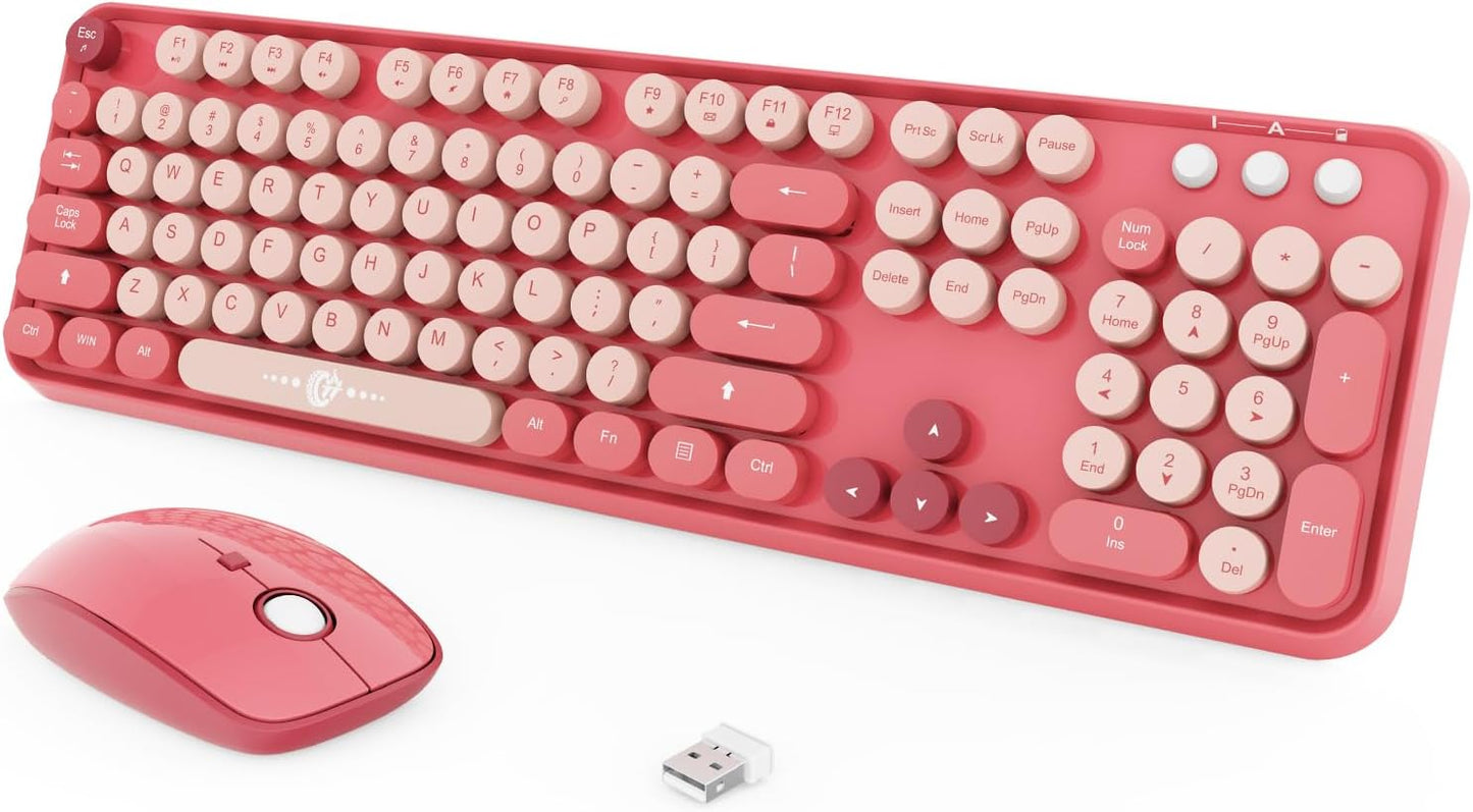 Wireless Keyboard and Mouse Combo with Retro Round Keycaps